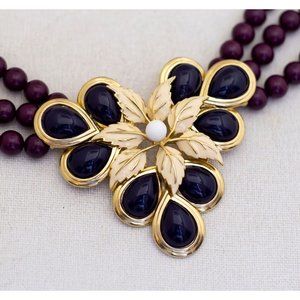 Vintage Art Nouveau Leaves Stylish Beads Elegant Bib Necklace 16 inch A21